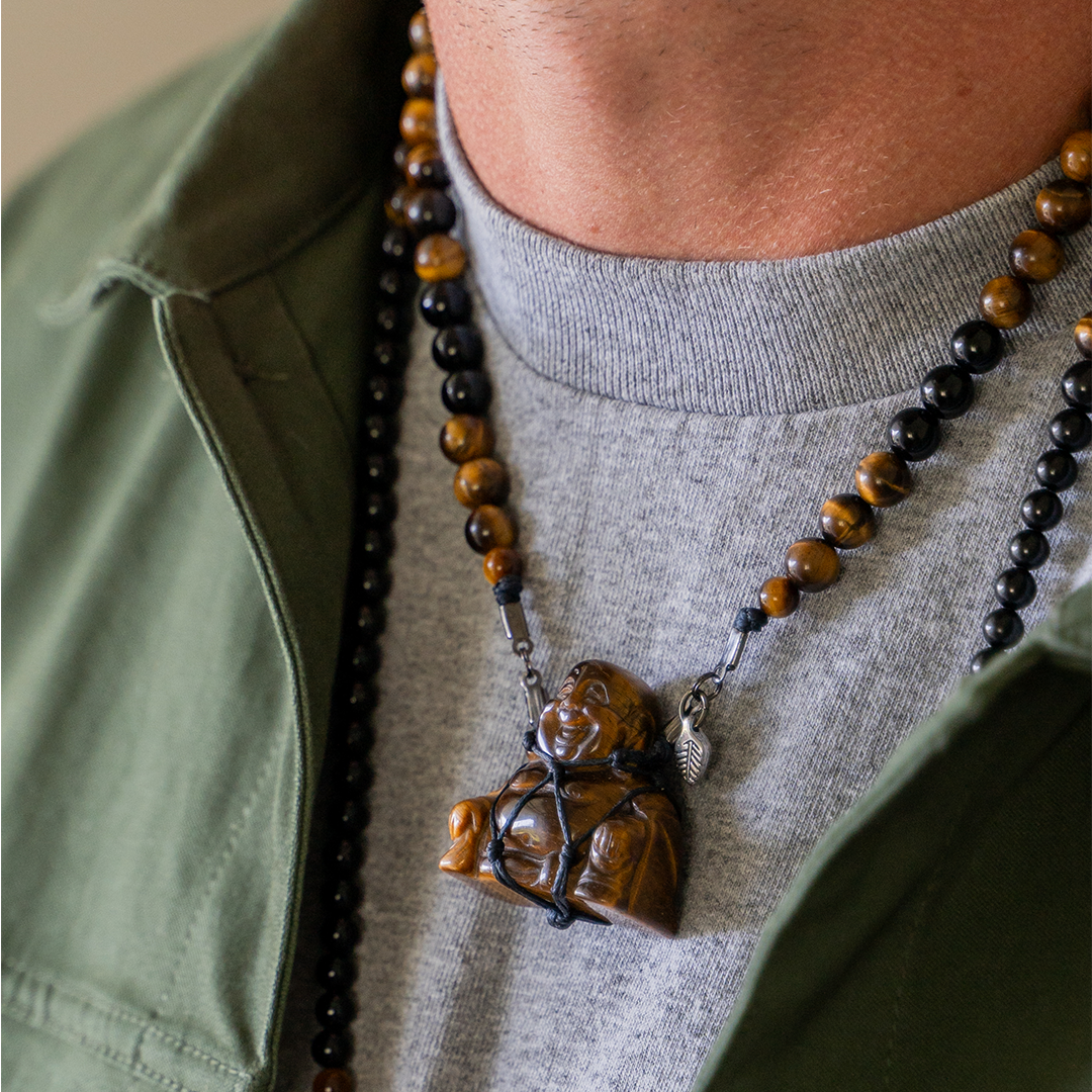 Tigers Eye Healing Buddha Net Necklace