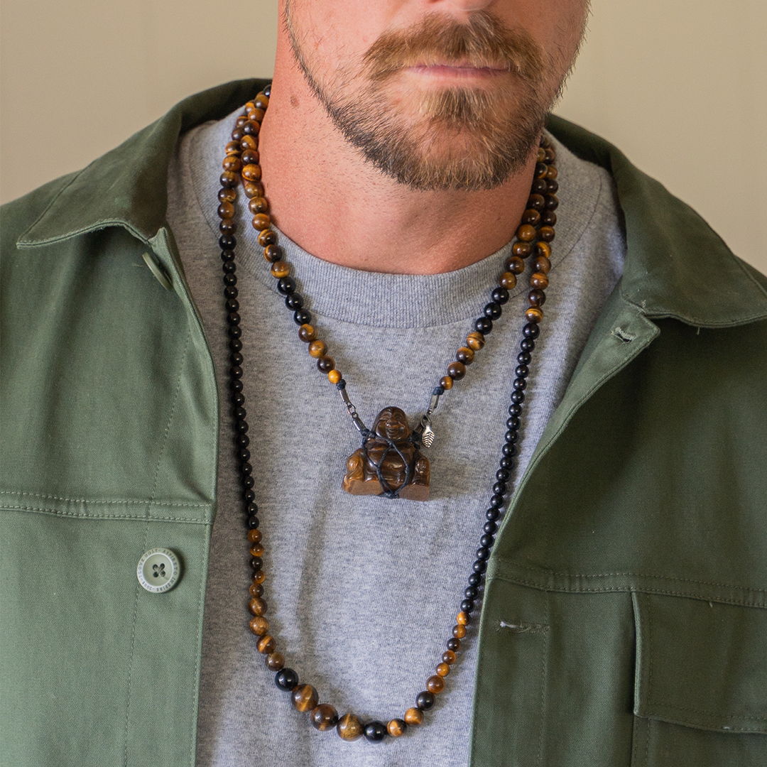 Tigers Eye Healing Buddha Net Necklace