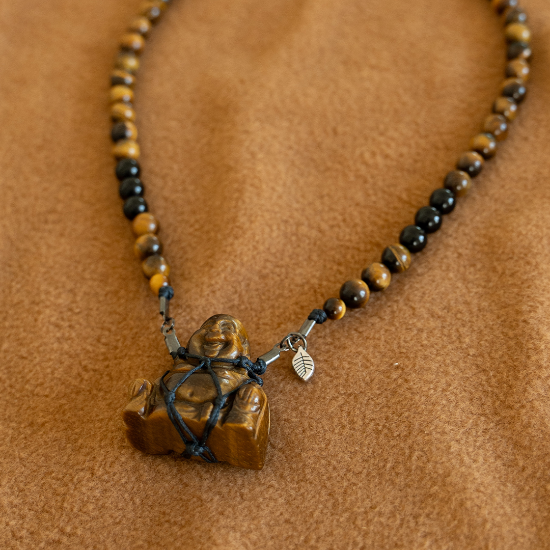 Tigers Eye Healing Buddha Net Necklace
