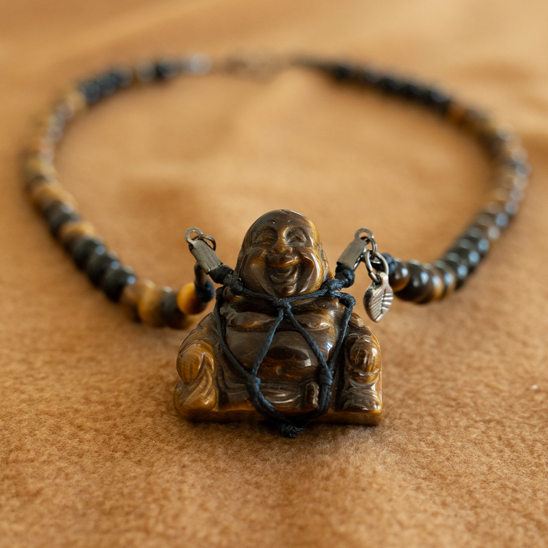 Tigers Eye Healing Buddha Net Necklace