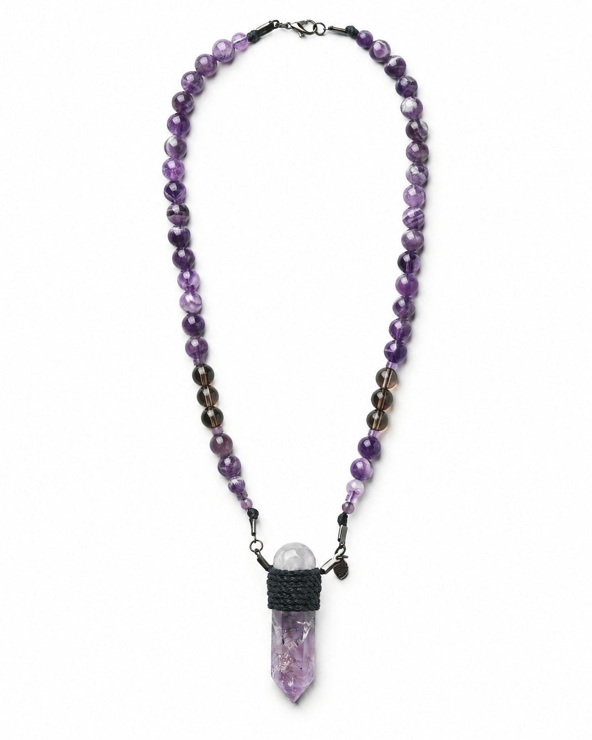 Amethyst Wrap Necklace No. 002 by Clink: full necklace on amethyst and smokey quartz beads