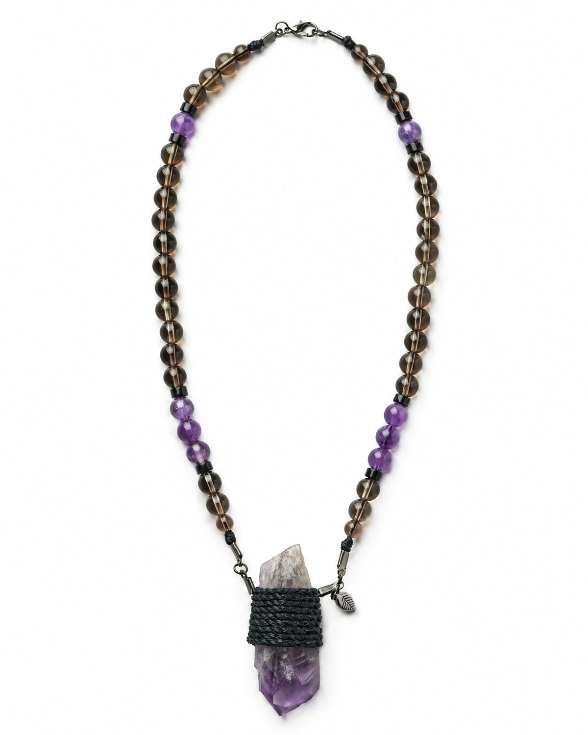 Cathedral Amethyst Wrap Necklace No. 003 by Clink: full necklace on smokey quartz, amethyst and onyx beads