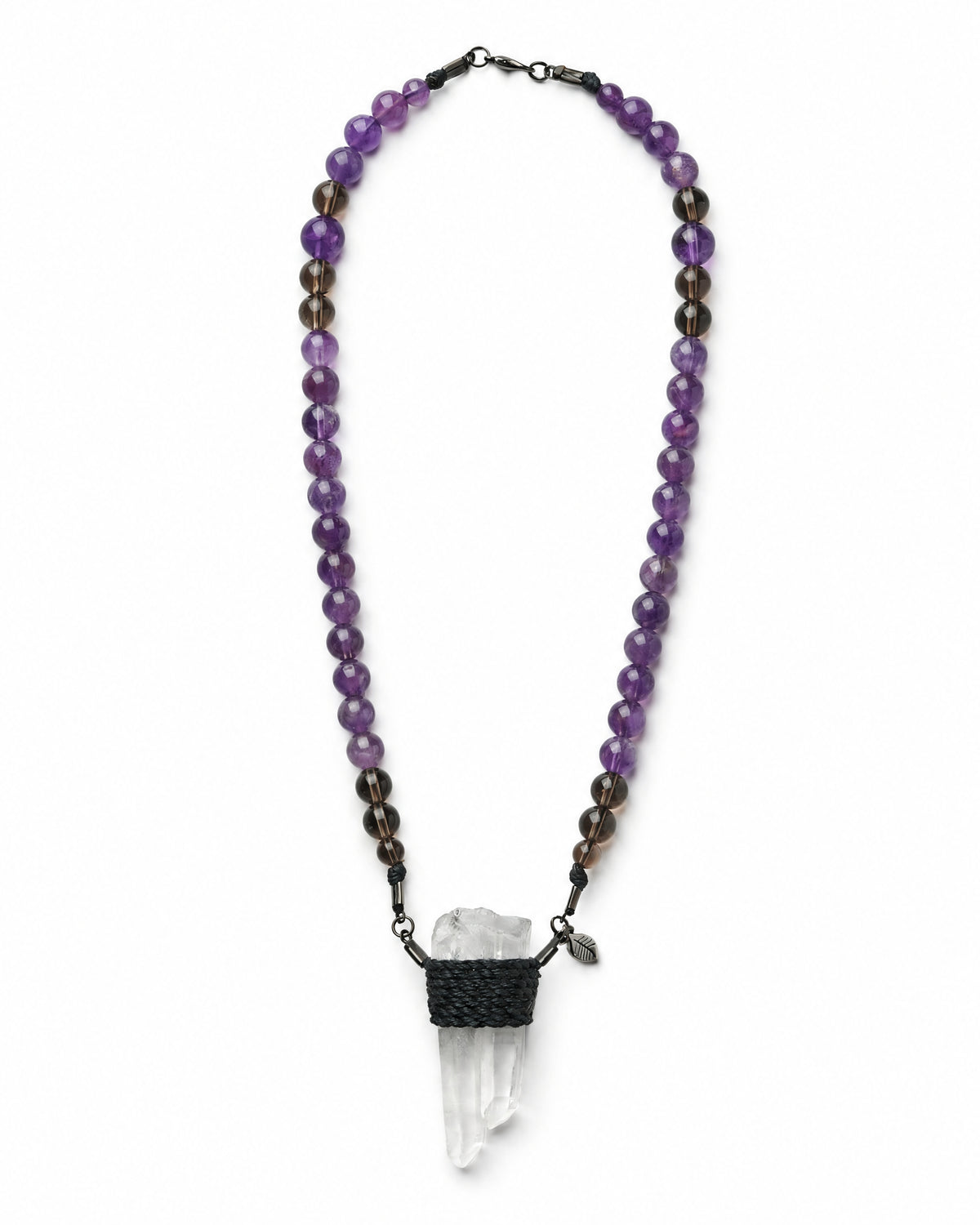 Clear Quartz Wrap Necklace No. 006 by Clink: full necklace on amethyst and smokey quartz beads
