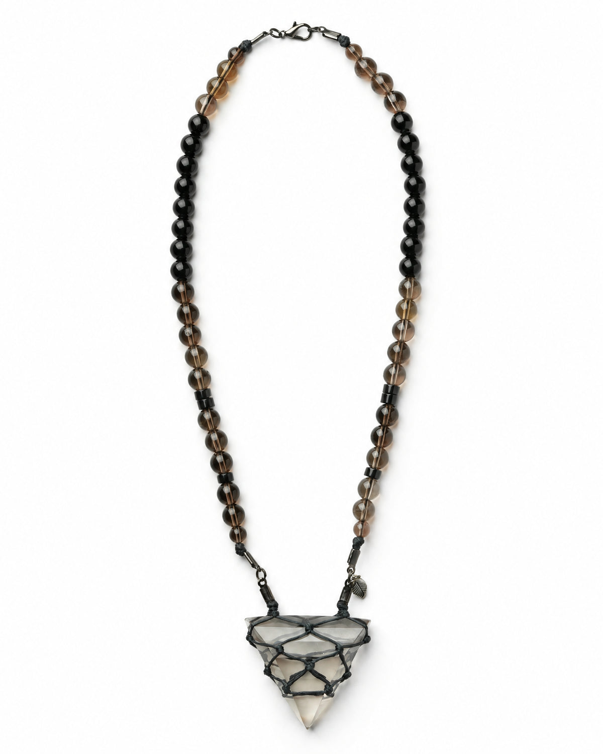Smokey Quartz Net Necklace No. 008 by Clink: full necklace on smokey quartz and onyx beads