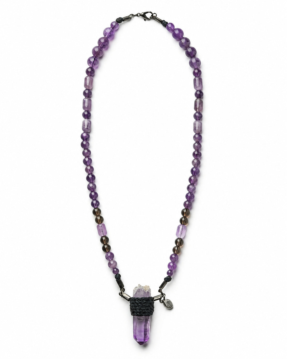 Vera Cruz Amethyst Wrap Necklace No. 004 by Clink: full necklace on amethyst and smokey quartz beads
